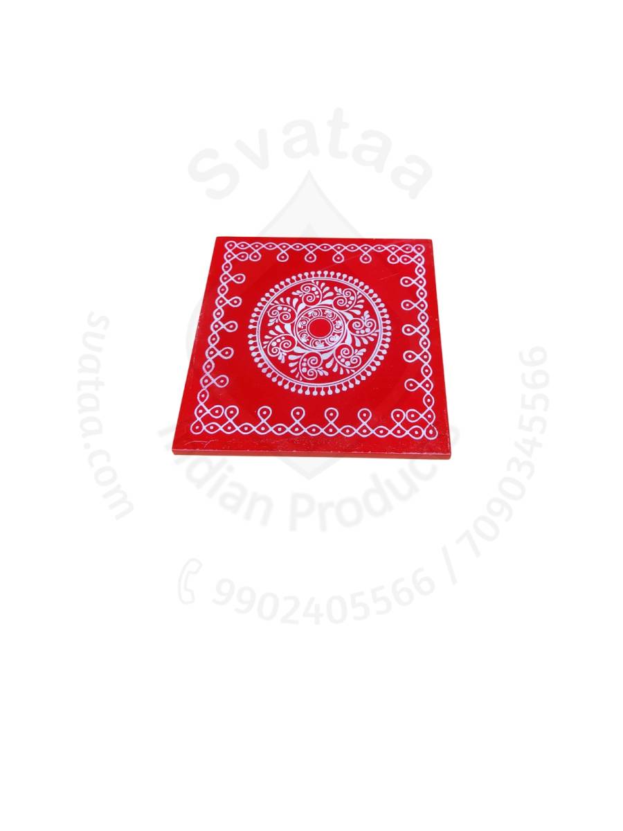 Festive - Peetam Chowki - 8x8 Inches - Single - Square - Red Color | Design - Rangoli