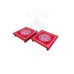 Festive - Peetam Chowki - 8x8 Inches - Set of 2 - Square - Red Color | Design - Rangoli