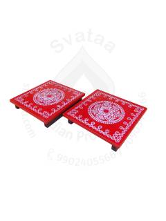 Festive - Peetam Chowki - 8x8 Inches - Set of 2 - Square - Red Color | Design - Rangoli