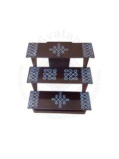 Festive - Pooja Stand - 3 Steps - Coffee Color - Traditional Rangoli - Foldable