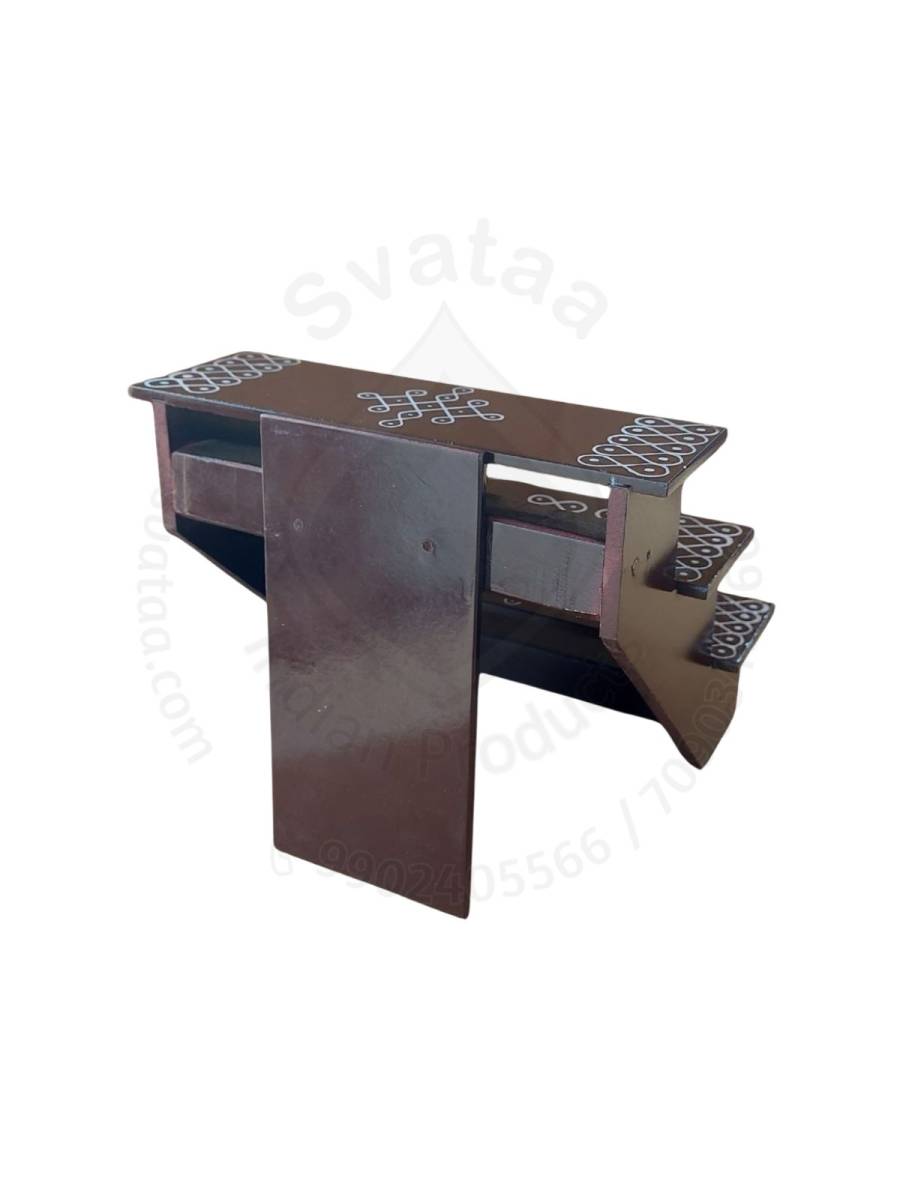 Festive - Pooja Stand - 3 Steps - Coffee Color - Traditional Rangoli - Foldable