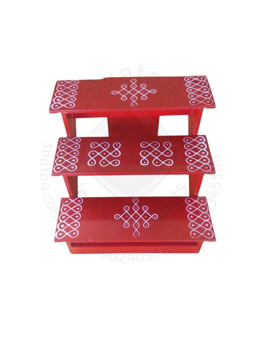 Festive - Pooja Stand - 3 Steps - Red Color - Traditional Rangoli - Foldable Festive - Pooja Stand - 3 Steps - Red Color - Traditional Rangoli - Foldable