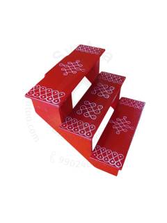 Festive - Pooja Stand - 3 Steps - Red Color - Traditional Rangoli - Foldable