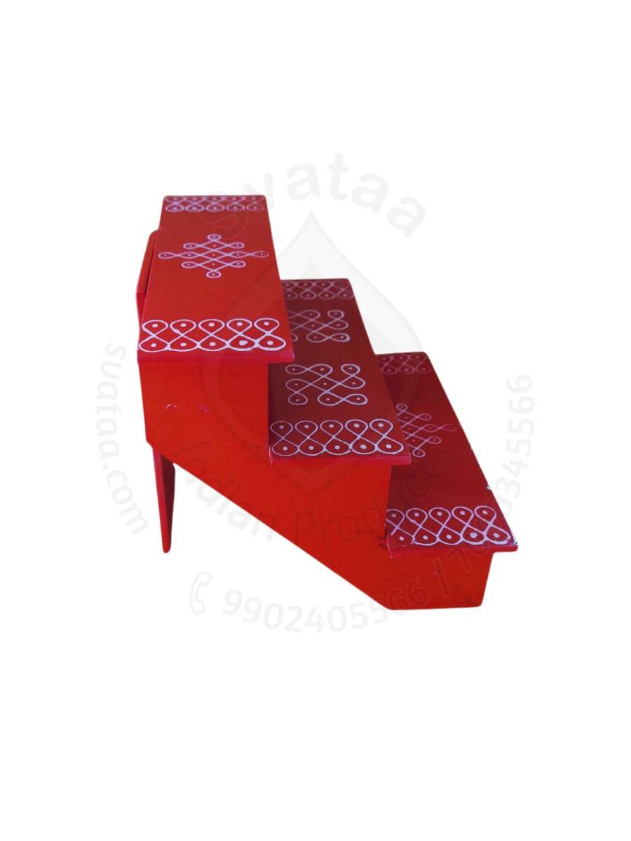 Festive - Pooja Stand - 3 Steps - Red Color - Traditional Rangoli - Foldable Festive - Pooja Stand - 3 Steps - Red Color - Traditional Rangoli - Foldable