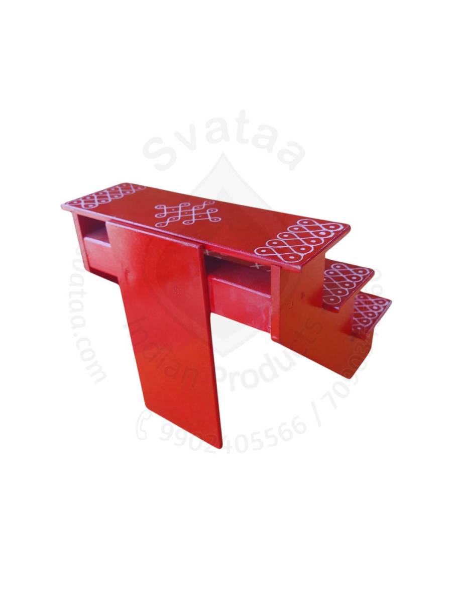 Festive - Pooja Stand - 3 Steps - Red Color - Traditional Rangoli - Foldable Festive - Pooja Stand - 3 Steps - Red Color - Traditional Rangoli - Foldable