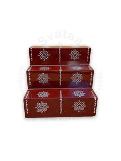 Festive - Pooja Stand - 3 Steps - Box Type - Coffee Color - Traditional Rangoli