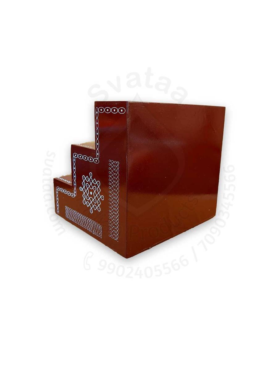 Festive - Pooja Stand - 3 Steps - Box Type - Coffee Color - Traditional Rangoli