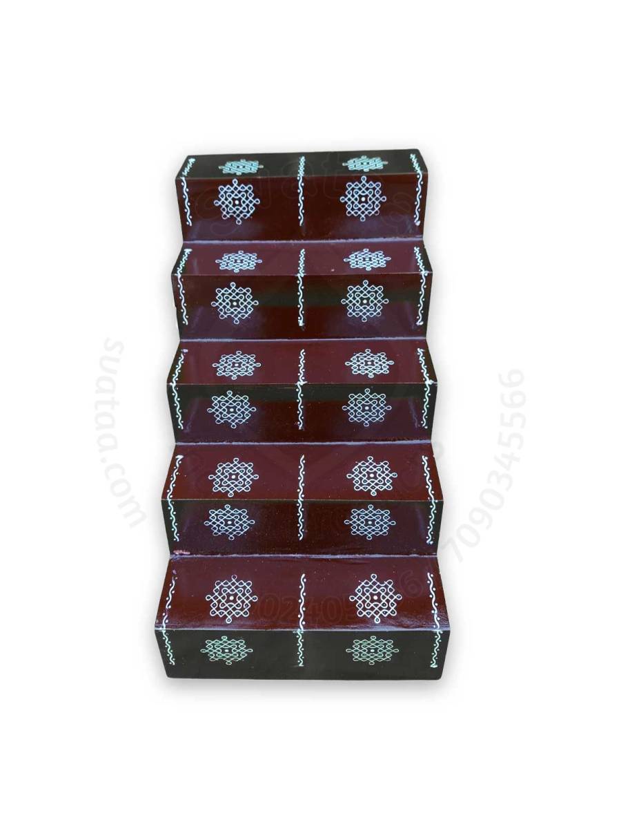 Festive - Pooja Stand - 5 Steps - Coffee Color - Traditional Rangoli - Box Type