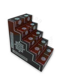 Festive - Pooja Stand - 5 Steps - Coffee Color - Traditional Rangoli - Box Type