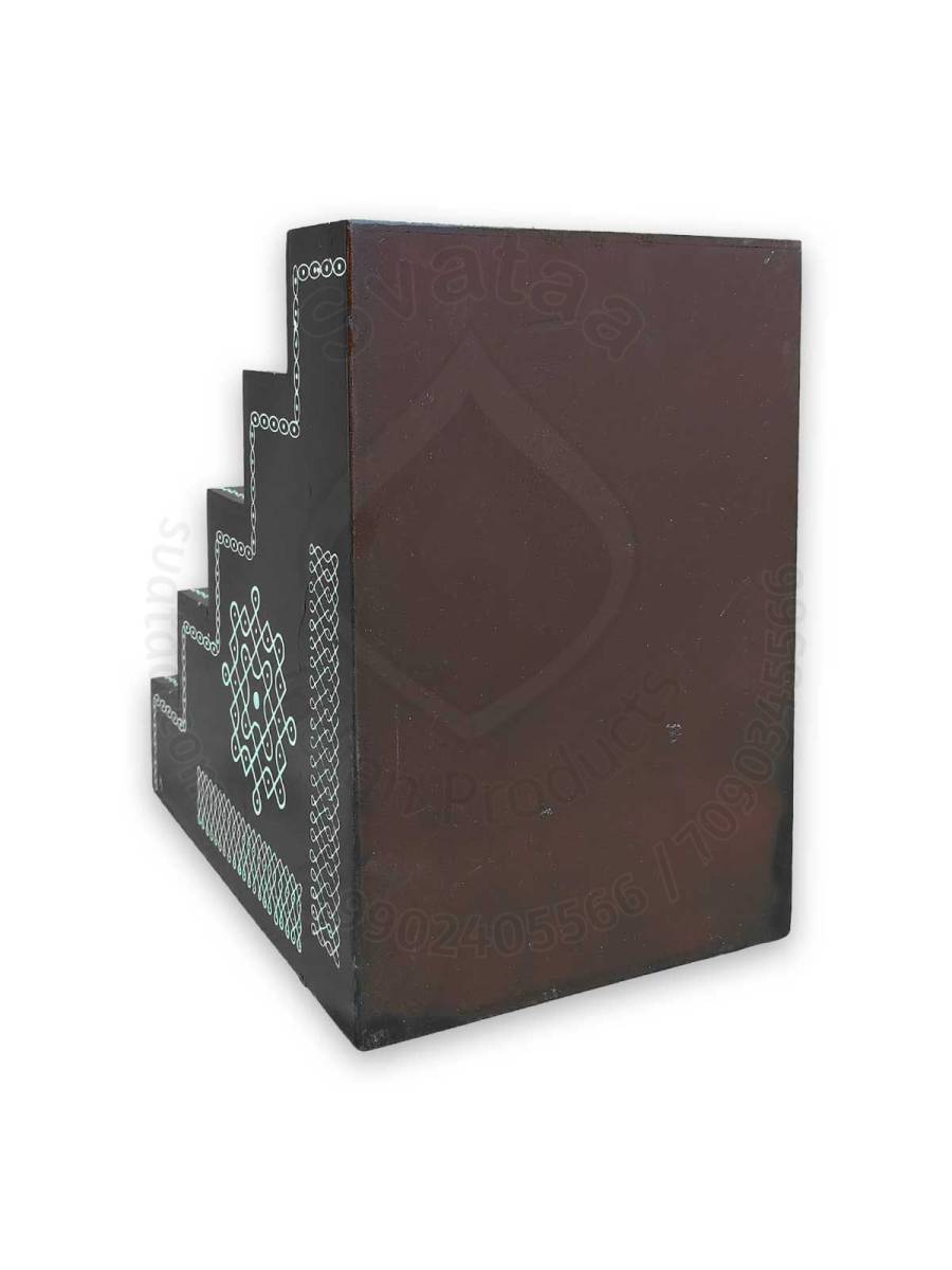 Festive - Pooja Stand - 5 Steps - Coffee Color - Traditional Rangoli - Box Type