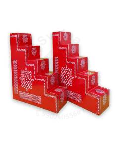 Festive - Pooja Diya Stand - 5 Steps - Red Color - Traditional Rangoli - Box Type  - Pair