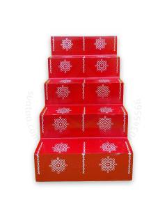 Festive - Pooja Stand - 5 Steps - Red Color - Traditional Rangoli - Box Type