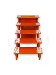 Festive - Pooja Stand - 5 Steps - Heavy Type - Orange Color - Traditional Rangoli