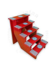 Festive - Pooja Stand - 5 Steps - Heavy Type - Dark Orange Color - Traditional Rangoli
