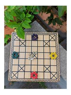 Game - Wooden Chowka Bara & Small Pawns - 11 inch