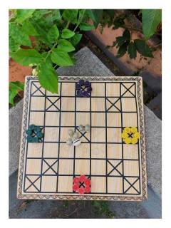 Game - Wooden Chowka Bara & Small Pawns - 11 inch