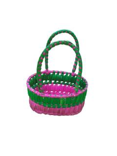 Chettinad Kottan - Small Basket, Green-Pink - Geographical Indexed (pack of 2) Chettinad Kottan - Small Basket, Green-Pink - Geographical Indexed (pack of 2)