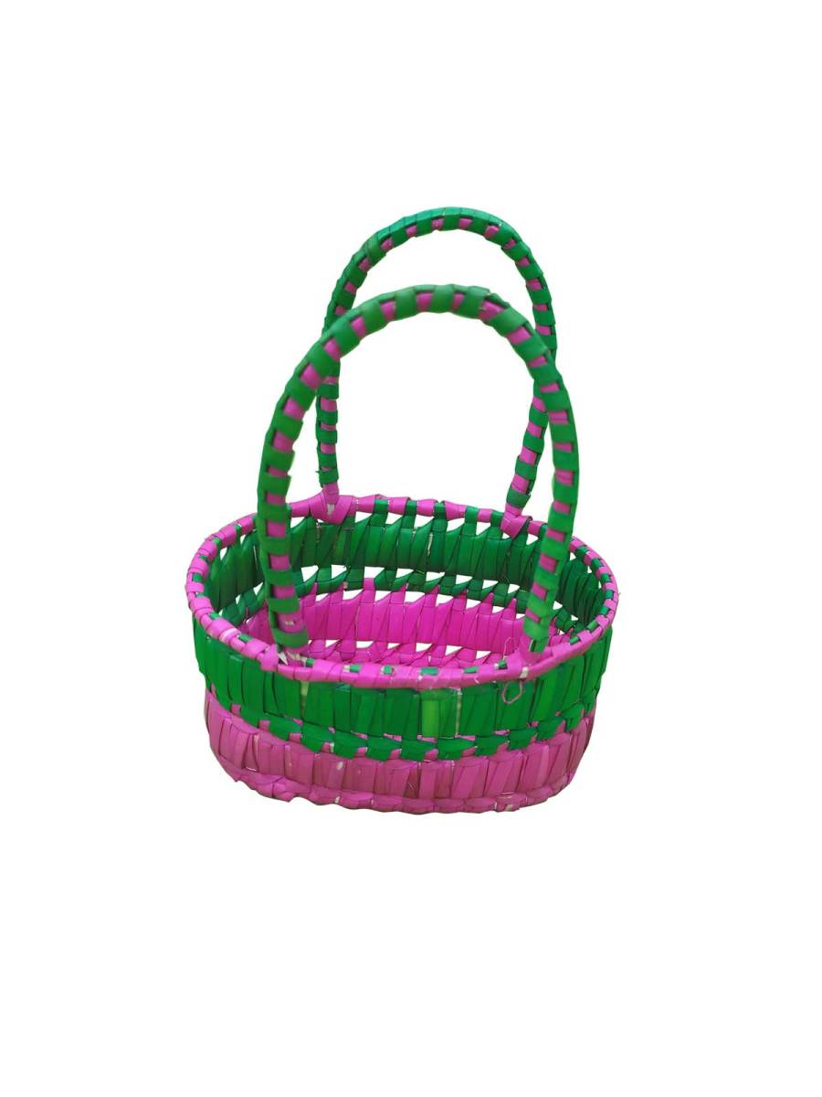 Chettinad Kottan - Small Basket, Green-Pink - Geographical Indexed (pack of 2)