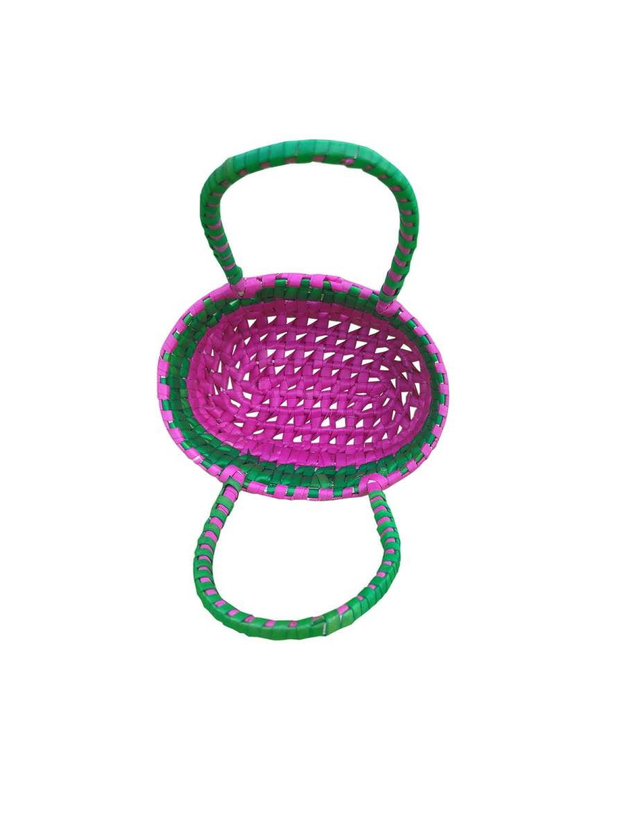 Chettinad Kottan - Small Basket, Green-Pink - Geographical Indexed (pack of 2)