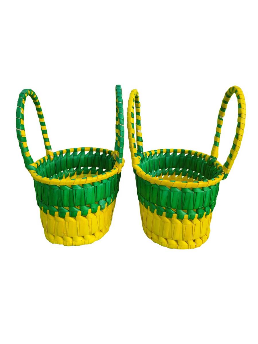 Chettinad Kottan - Small Basket, Green-Yellow - Geographical Indexed (pack of 2)