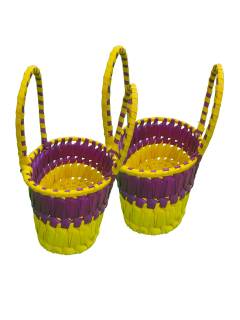 Chettinad Kottan - Small Basket, Purple-Yellow - Geographical Indexed (pack of 2)