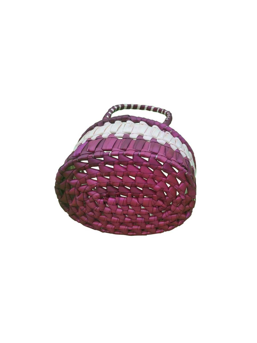 Chettinad Kottan - Small Basket, White-Maroon - Geographical Indexed (pack of 2)