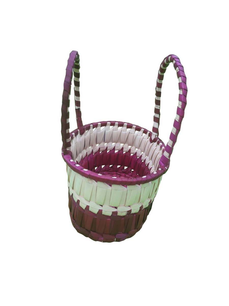 Chettinad Kottan - Small Basket, White-Maroon - Geographical Indexed (pack of 2)