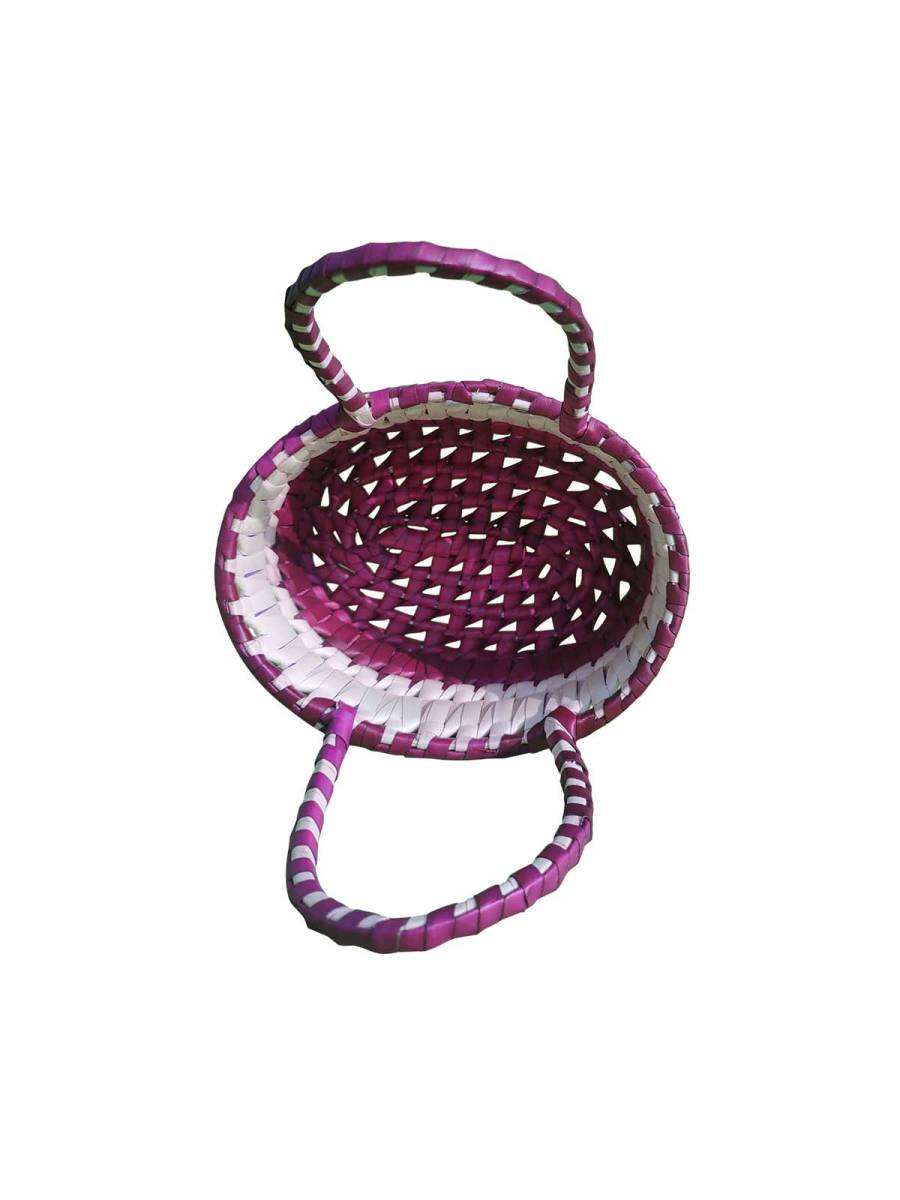 Chettinad Kottan - Small Basket, White-Maroon - Geographical Indexed (pack of 2)
