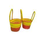 Chettinad Kottan - Small Basket, Yellow-Pink - Geographical Indexed (pack of 2)