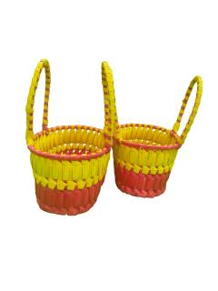 Chettinad Kottan - Small Basket, Yellow-Pink - Geographical Indexed (pack of 2)