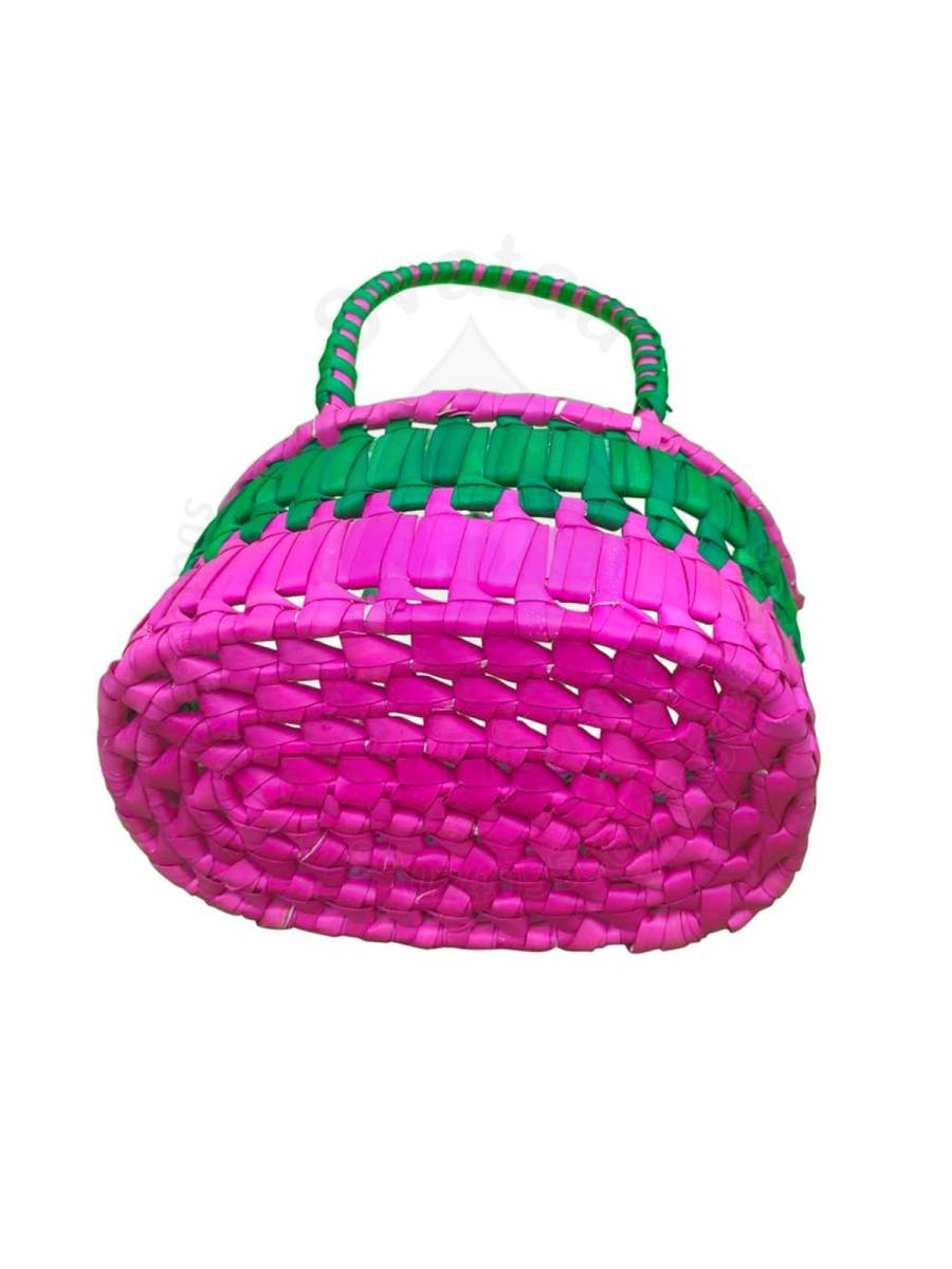 Chettinad Kottan - Small Basket, Green-Pink - Geographical Indexed (pack of 2)
