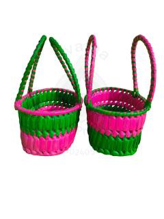 Chettinad Kottan - Small Basket, Green-Pink - Geographical Indexed (pack of 2)
