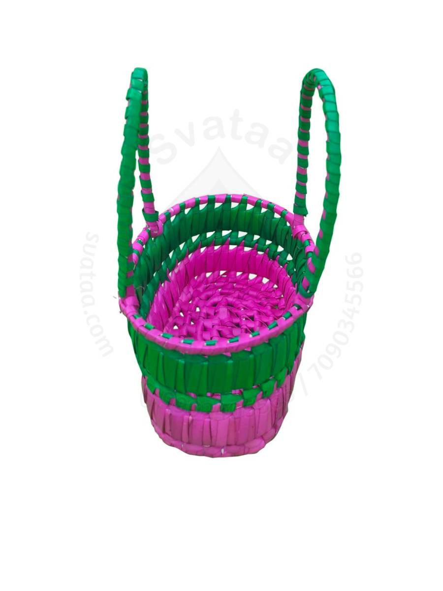 Chettinad Kottan - Small Basket, Green-Pink - Geographical Indexed (pack of 2)
