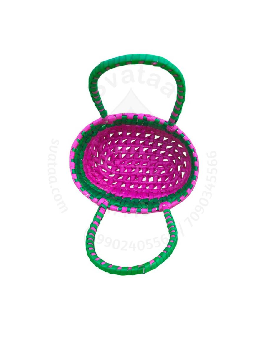 Chettinad Kottan - Small Basket, Green-Pink - Geographical Indexed (pack of 2)
