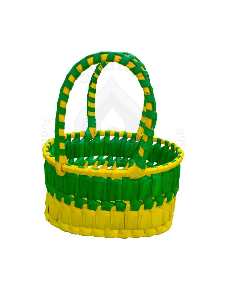 Chettinad Kottan - Small Basket, Green-Yellow - Geographical Indexed (pack of 2)
