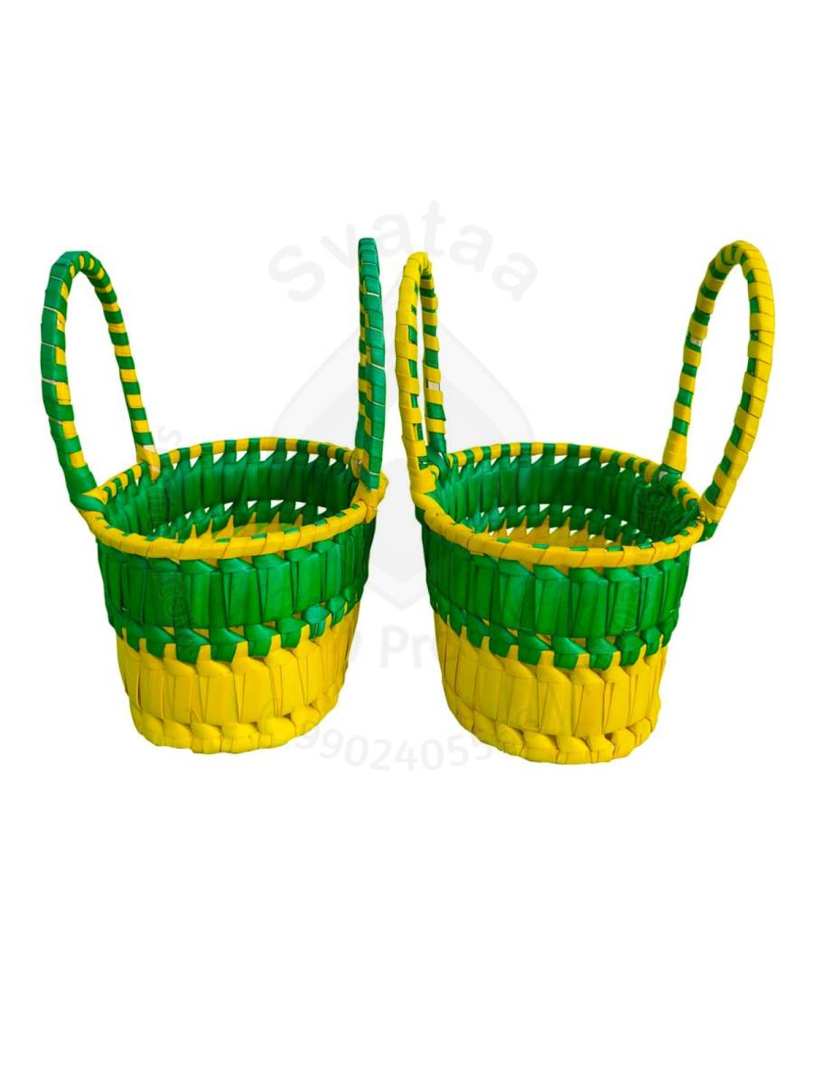 Chettinad Kottan - Small Basket, Green-Yellow - Geographical Indexed (pack of 2)
