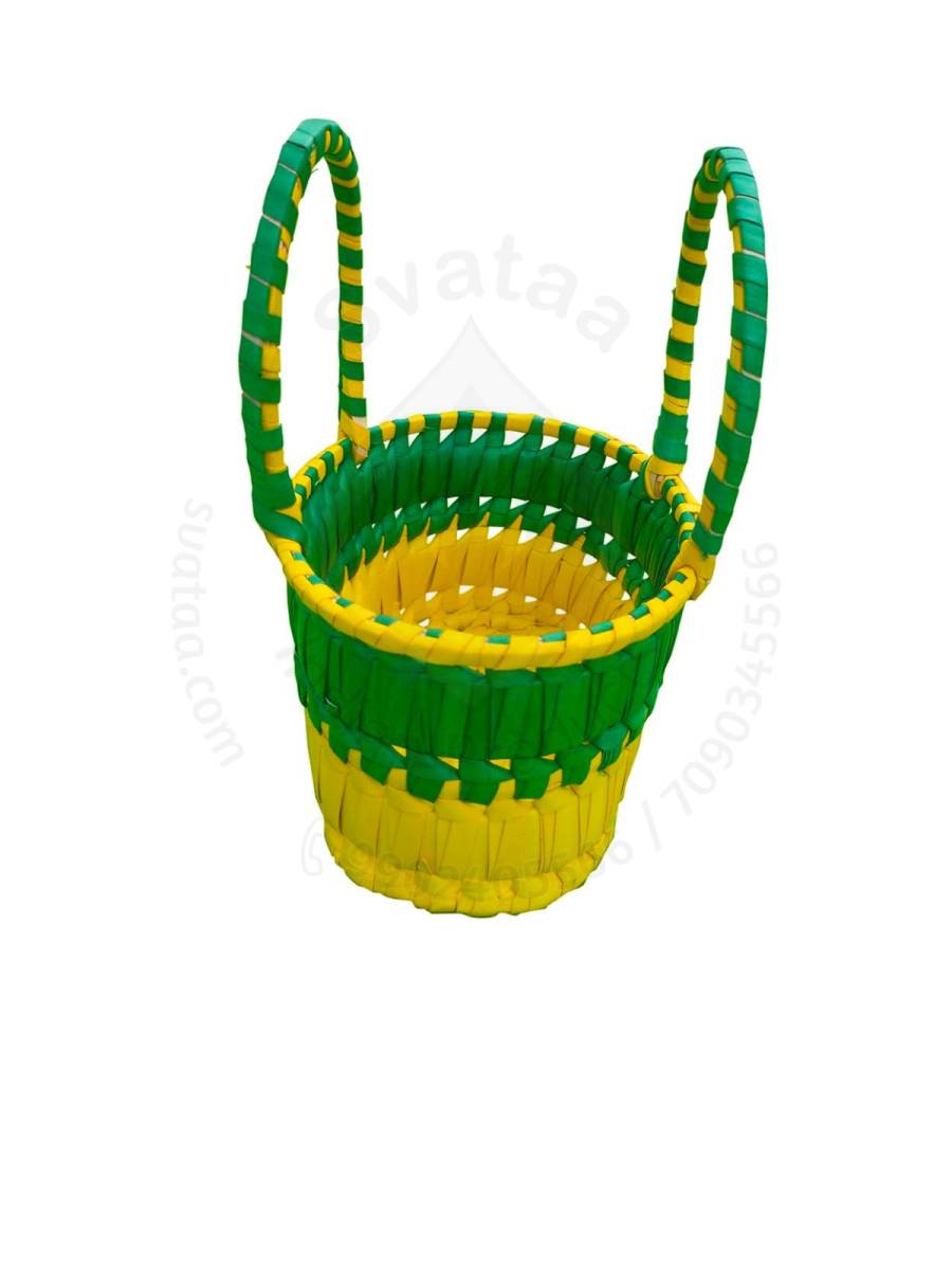 Chettinad Kottan - Small Basket, Green-Yellow - Geographical Indexed (pack of 2)
