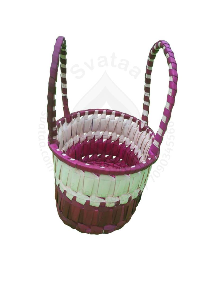 Chettinad Kottan - Small Basket, White-Maroon - Geographical Indexed (pack of 2)
