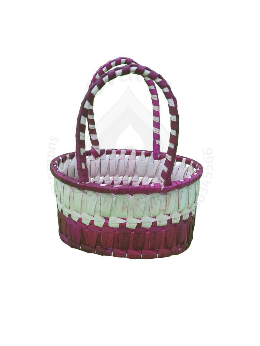 Chettinad Kottan - Small Basket, White-Maroon - Geographical Indexed (pack of 2)
