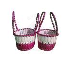 Chettinad Kottan - Small Basket, White-Maroon - Geographical Indexed (pack of 2)
