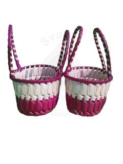 Chettinad Kottan - Small Basket, White-Maroon - Geographical Indexed (pack of 2)

