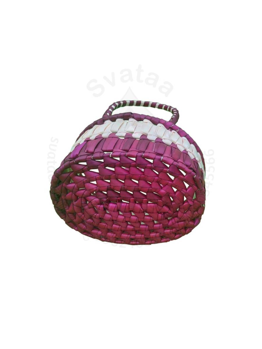 Chettinad Kottan - Small Basket, White-Maroon - Geographical Indexed (pack of 2)
