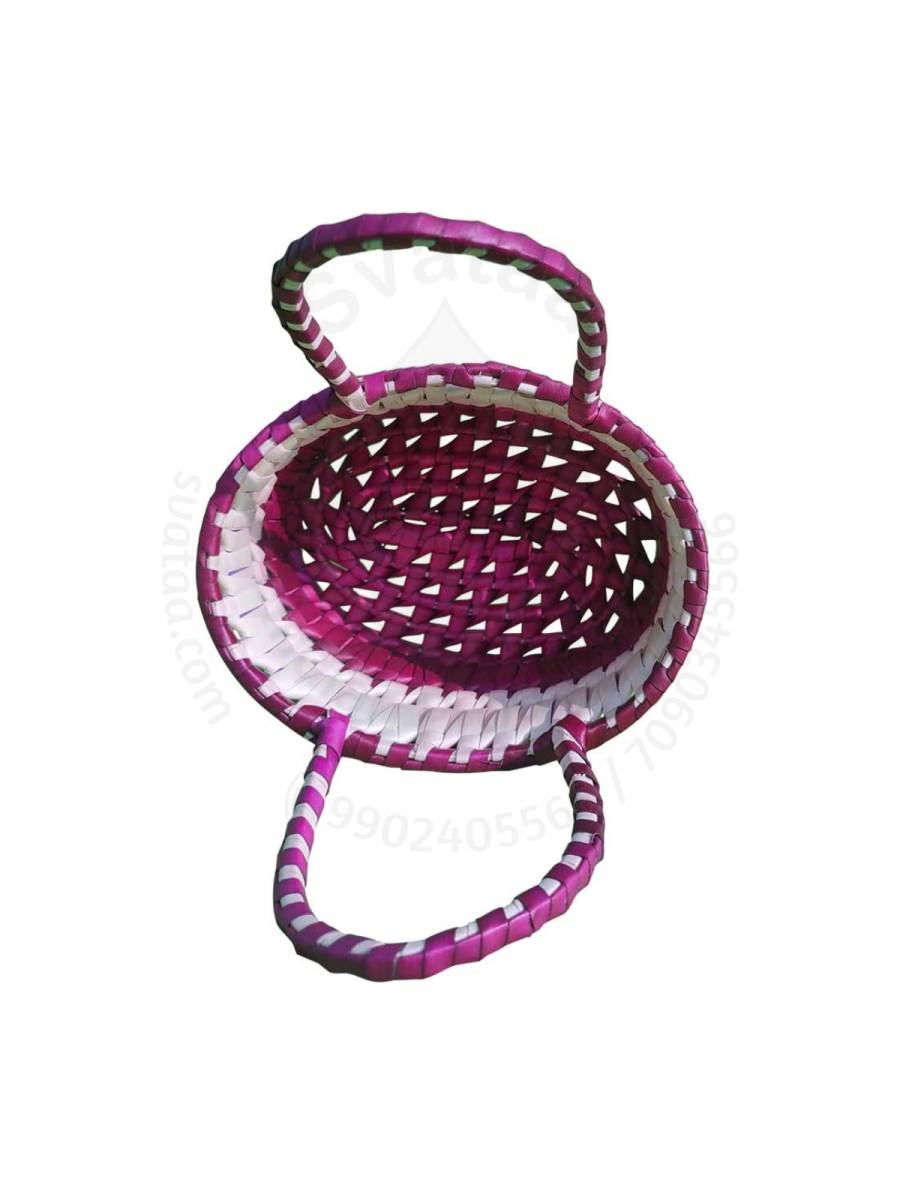 Chettinad Kottan - Small Basket, White-Maroon - Geographical Indexed (pack of 2)

