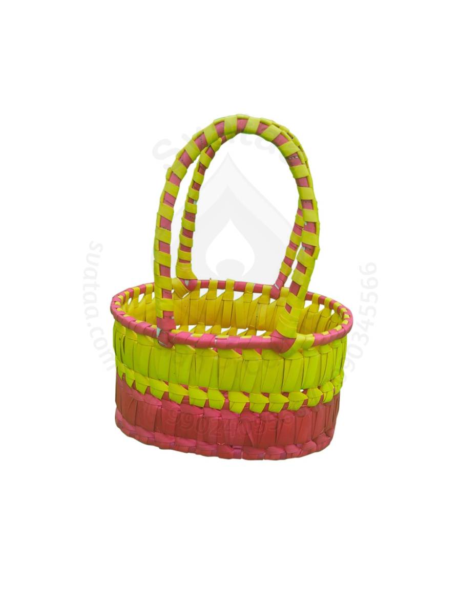 Chettinad Kottan - Small Basket, Yellow-Pink - Geographical Indexed (pack of 2)
