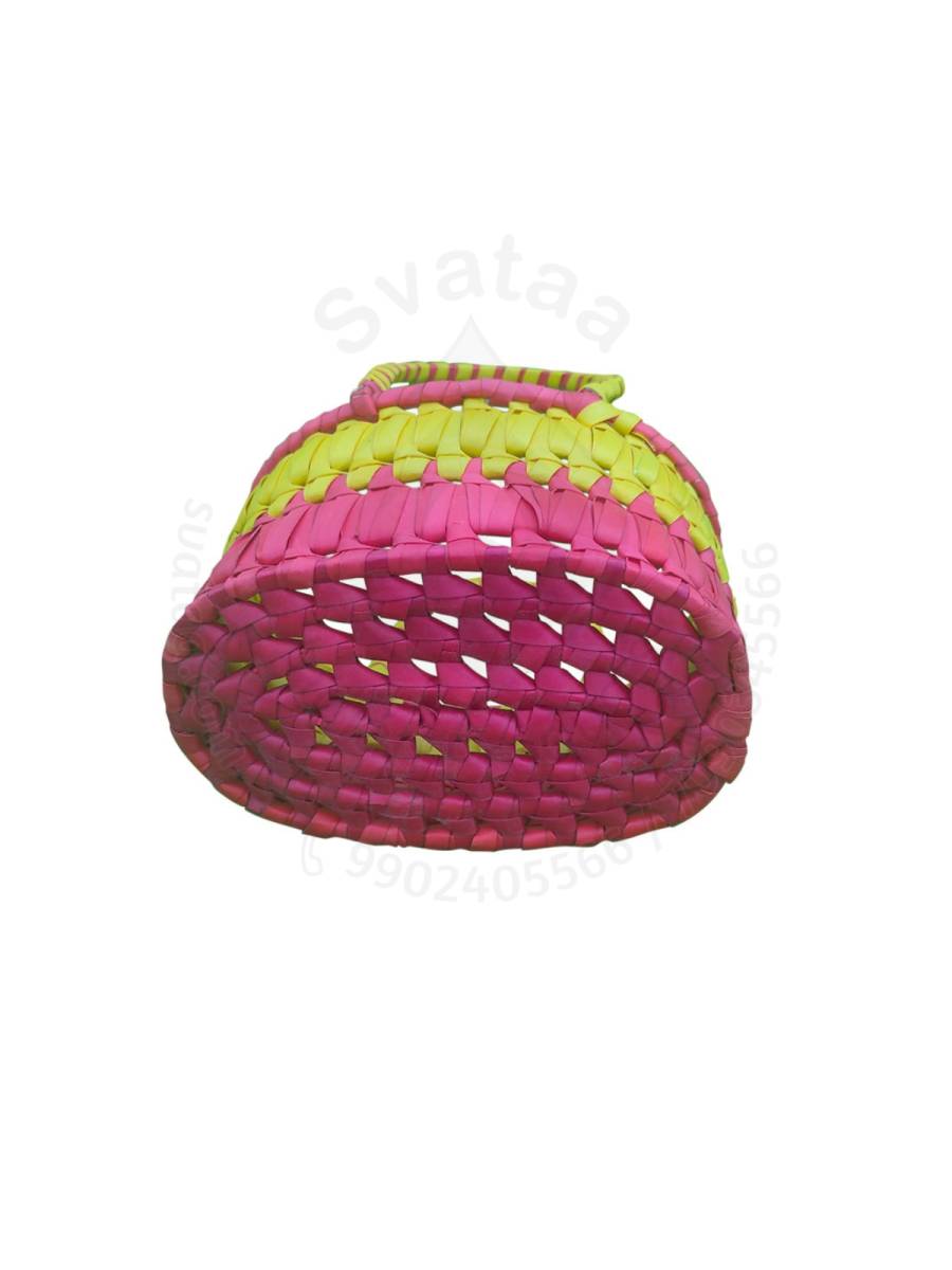 Chettinad Kottan - Small Basket, Yellow-Pink - Geographical Indexed (pack of 2)
