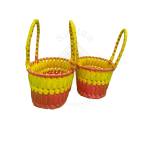 Chettinad Kottan - Small Basket, Yellow-Pink - Geographical Indexed (pack of 2)
