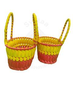 Chettinad Kottan - Small Basket, Yellow-Pink - Geographical Indexed (pack of 2)
