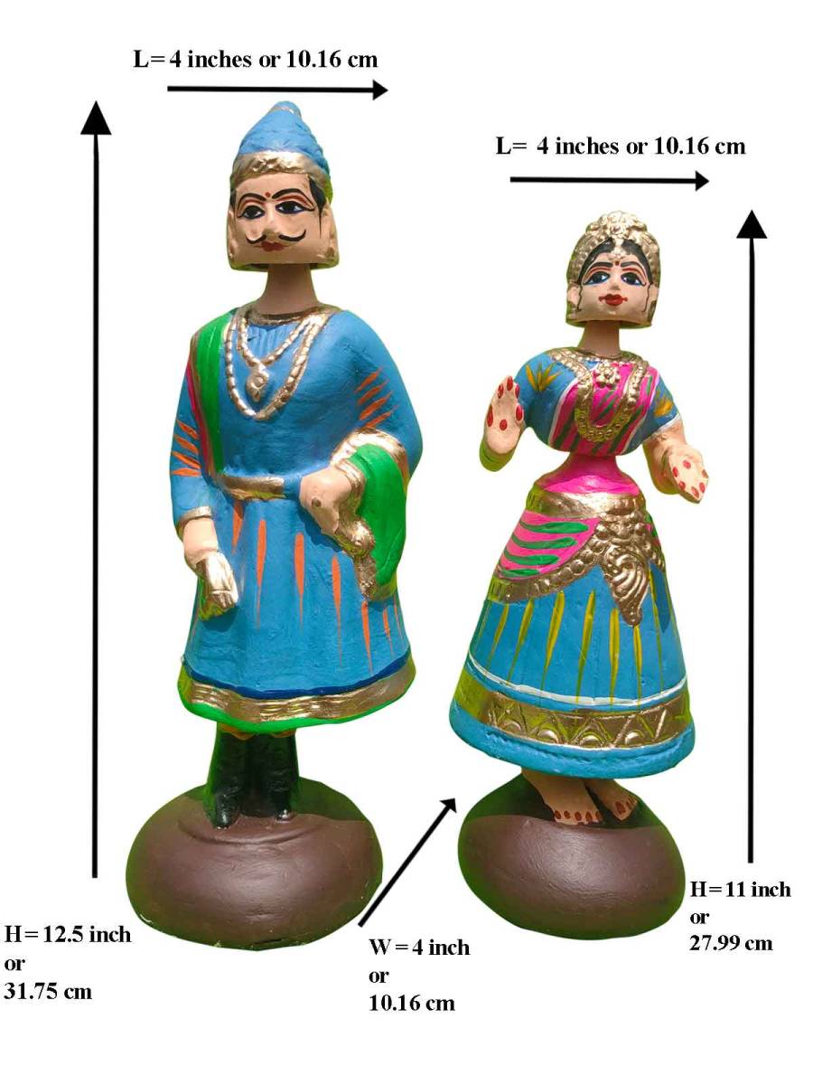 Tanjavur Dancing Couple Doll : 11 Inch, Light Blue-Pink-Light Blue - Geographical Indexed Tanjavur Dancing Couple Doll : 11 Inch, Light Blue-Pink-Light Blue - Geographical Indexed