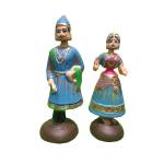 Tanjavur Dancing Couple Doll  : 11 Inch, Light Blue-Pink-Light Blue - Geographical Indexed