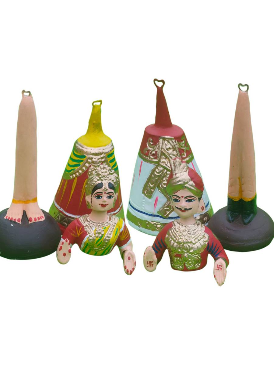 Tanjavur Dancing Couple Doll : 11 Inch, White-Red-Green - Geographical Indexed